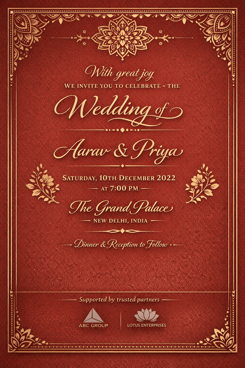 Premium wedding invitation card design sample 1 - elegant and customizable invitation card layout